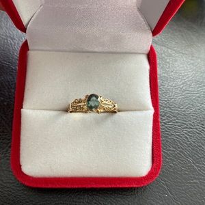 14K Solid Real Yellow Gold Natural Sapphire Women Ring Size 6.5